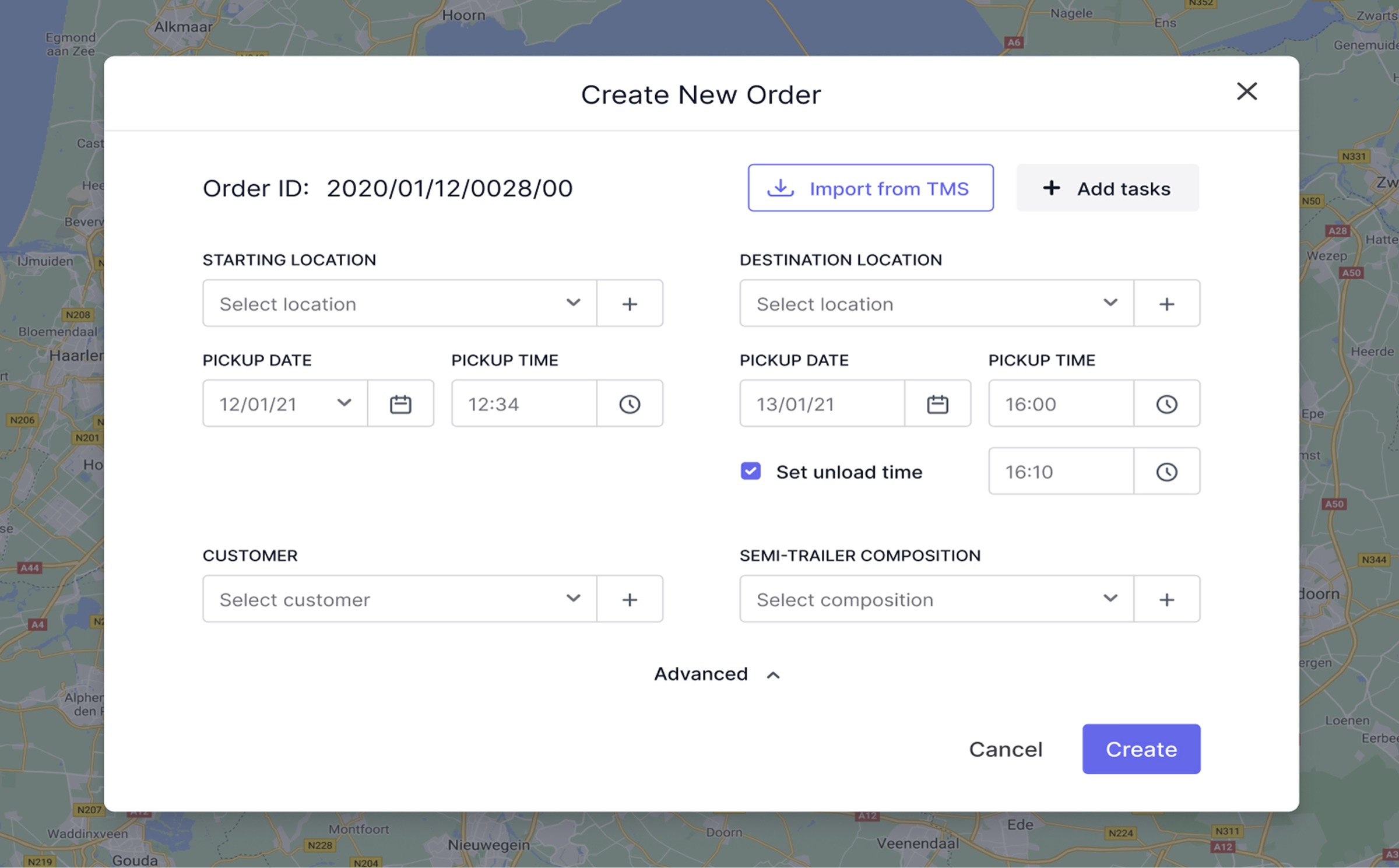Create New Order dialog